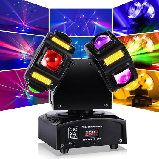 120W Disco Light – Dubbele Kop Feestlamp – Party Licht – DJ Licht – Podiumverlichting – RGBW LED Stralen – 540° Draaibaar – DMX512 Controle