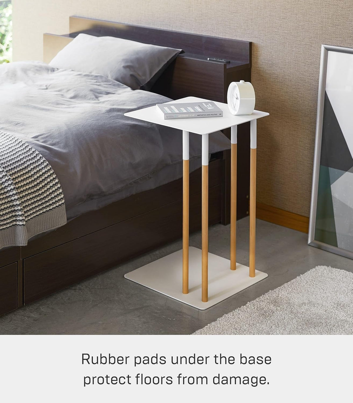 Yamazaki 4803 PLAIN Side Table, white, Steel/Wood, 35 x 35 x 55 cm