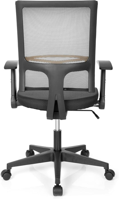 hjh OFFICE 653730 Home Office bureaustoel R8 stof/net zwart draaistoel, inklapbare armleuning & lendensteun in hoogte verstelbaar