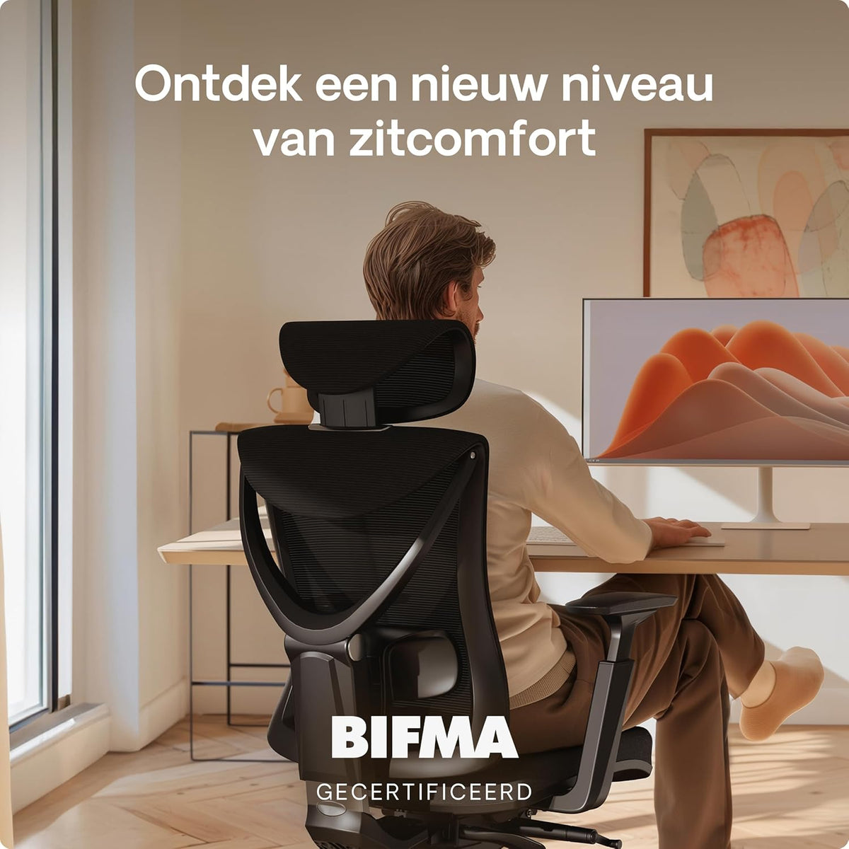 Desktronic Bureaustoel SitPro - Verstelbaar ergonomische bureaustoel met lendensteun - rugvriendelijk/rugpijnvrij - computerstoel in hoogte verstelbaar & rugbeschermend - breed kussen (Zwart)