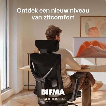 Desktronic Bureaustoel SitPro - Verstelbaar ergonomische bureaustoel met lendensteun - rugvriendelijk/rugpijnvrij - computerstoel in hoogte verstelbaar & rugbeschermend - breed kussen (Zwart)