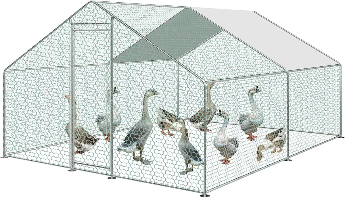Free Run Hen Coop Galvanized Steel Small Animal Coop Chicken Coop Roof Poultry Hutch with Sunroof and Door for Pet Cage Chicken Cage Bird Cage Small Animals Plants - QUORE