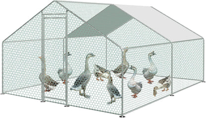 Free Run Hen Coop Galvanized Steel Small Animal Coop Chicken Coop Roof Poultry Hutch with Sunroof and Door for Pet Cage Chicken Cage Bird Cage Small Animals Plants - QUORE