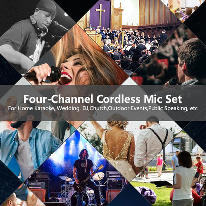 Set van 4 draadloze handmicrofoons – Microfoonset – Karaoke microfoons – UHF microfoons – Draadloze microfoonset – 4 x 50 instelbare frequenties – Bereik tot 100 m