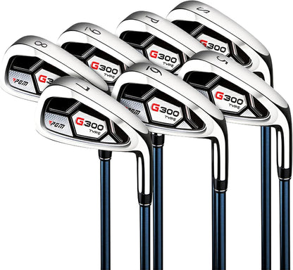 PGM 18-delige golfclubset voor heren, 12 stuks clubs - titanium #1 driver, trekvooringenomen hybride, sterke ijzers, vergevingsgezinde putter, standbag met 5 hoofddeksels