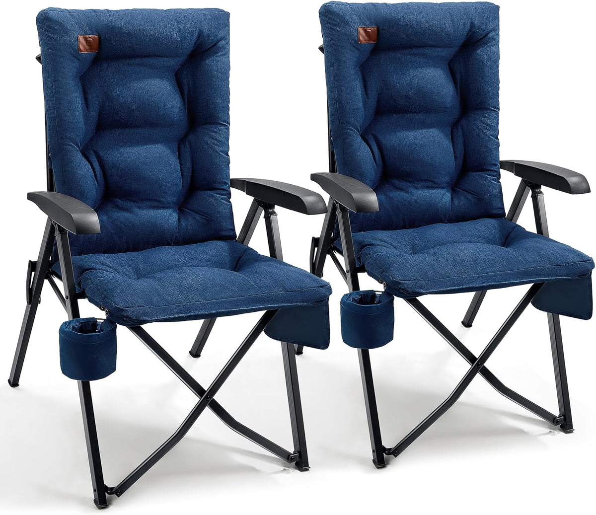 EVER ADVANCED Opvouwbare campingstoel, rugverstelling in 4 standen, belastbaar tot 150 KG, 6 cm dik gepolsterd met zijvak, drankhouder, tuinstoel met hoge rugleuning, visstoel voor kamp, tuin, balkon