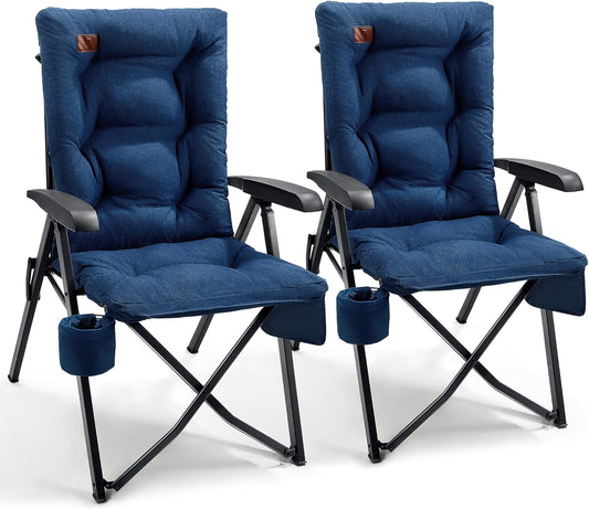 EVER ADVANCED Opvouwbare campingstoel, rugverstelling in 4 standen, belastbaar tot 150 KG, 6 cm dik gepolsterd met zijvak, drankhouder, tuinstoel met hoge rugleuning, visstoel voor kamp, tuin, balkon