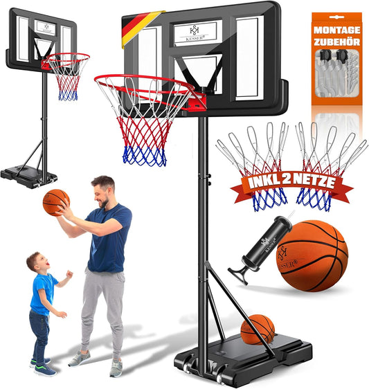 KESSER® Basketball Set Basketball Ring Includes Basketball + Pump and Basketball Stand in Height Adjustable 230cm to 305cm | Outdoor & Indoor Basketball Post - QUORE