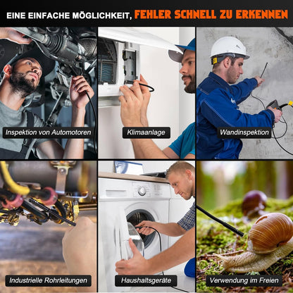 Endoscoopcamera met drie lenzen, 15 m, 5 inch IPS-scherm, 8 mm slangencamera, HD 1080p digitale inspectiecamera, IP67 waterdicht, buiscamera met vette kabel, 32 GB