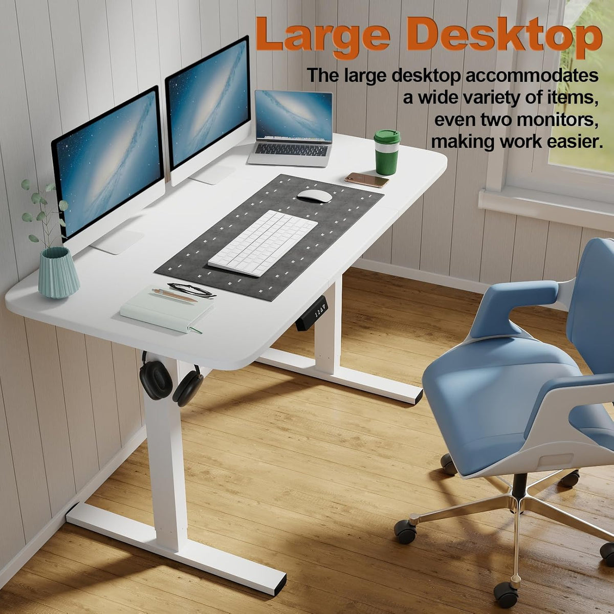 Desk, Height Adjustable, Electric, 120 x 60 cm, Computer Table with Memory Control, Ergonomic Standing Desk, White - QUORE