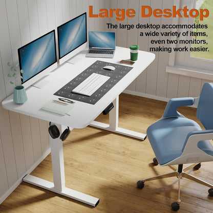 Desk, Height Adjustable, Electric, 120 x 60 cm, Computer Table with Memory Control, Ergonomic Standing Desk, White - QUORE
