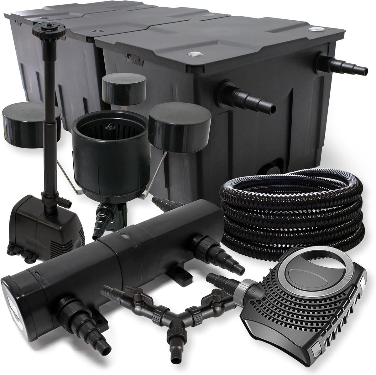 SunSun filterset voor 90.000 l UVC 24 W NEO10000 pomp 80 W slang 25 m skimmer vijverfilterset