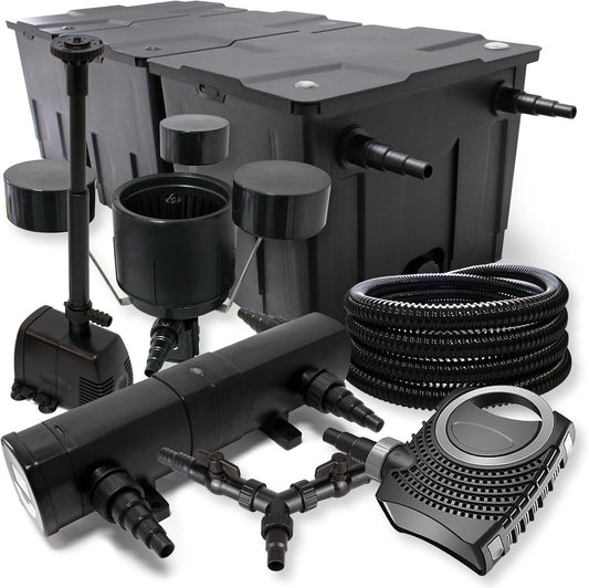 SunSun filterset voor 90.000 l UVC 24 W NEO10000 pomp 80 W slang 25 m skimmer vijverfilterset