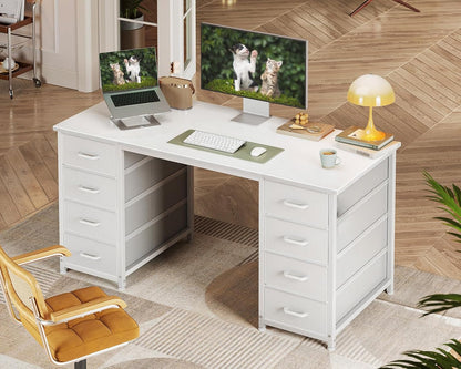 Coleshome Bureau met 8 Stoffen Laden, 120 x 48 cm, Wit Bureau met Opbergruimte, Computerbureau, Kantoortafel, Kantoortafel voor Kantoor, Woonkamer, Thuiskantoor
