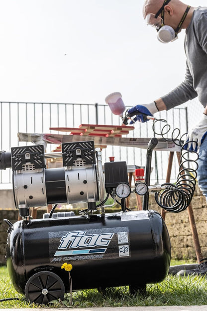 FIAC Mobiele luchtcompressor Supersilent 24, olievrije luchtcompressor, maximale druk 8 bar, vermogen 1 pk, tank 24 liter, geluidsniveau 58 dB LpA