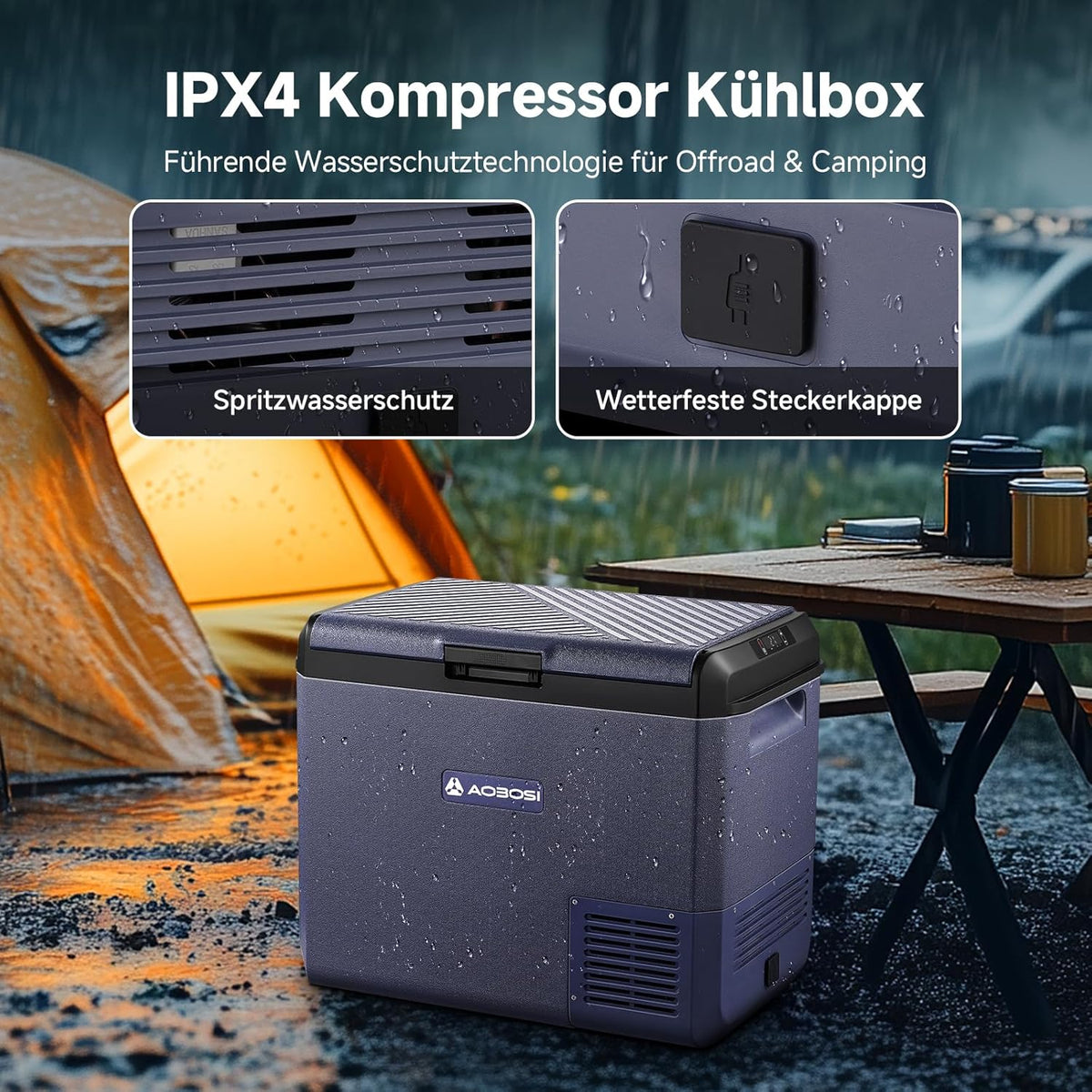 AAOBOSI Koelboxer 60L: Camping Koelkast 12v 240v, -20°C tot 20°C Compressor 12v Koelvriescombinatie voor Camper, Auto, Vrachtwagen, Boot, Camper, Reizen, Picknick