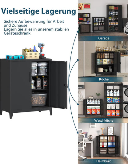 Dossierkast, afsluitbare garagekast, 2-laags kantoorkast, werkplaatskast met verstelbare planken, voor kantoor, garage en huishoudkamer, 40 x 80 x 100 cm, Zwart