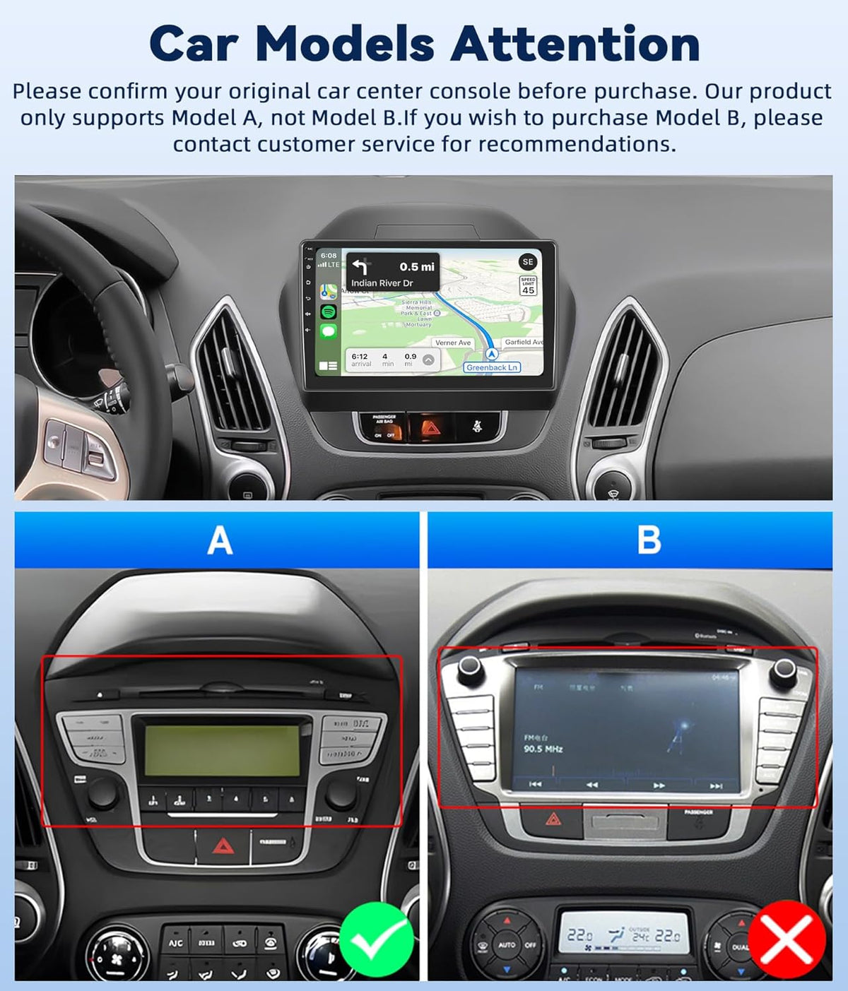 4G+64G 8-Kern Qualcomm Android 15 autoradio voor Hyundai IX35 2010-2015 met Navi Carplay Android Auto, 9 inch 2Din-autoscherm met GPS WIFI Bluetooth FM/RDS Radio DSP SWC Camera+MIC