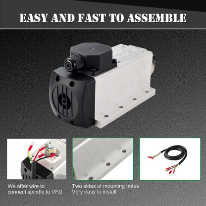 CNC-spindelmotorset, 220 V, 1,5 kW, ER16, luchtgekoelde vierkante spindelmotor CNC-spindelmotor + 220 V 1,5 kW VFD + kraagset ER16 + draden + boorbits + sleutel voor CNC-routermachine