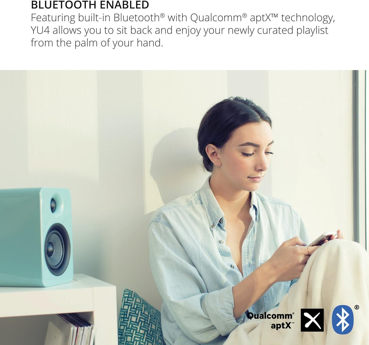 Kanto YU4 Powered Speakers with Bluetooth™ and Phono Preamp - Pair, Gloss Teal