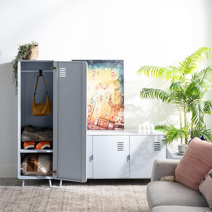 MEUBLE COSY Hoge kast voor woonkamer, kast, commode, slaapkamer, kantoorkast met deuren en planken, industrieel, metaal, wit, 40 x 40 x 137 cm