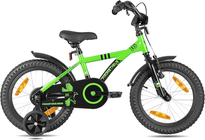 PROMETHEUS BICYCLES Kinderfiets, 16 inch, vanaf 5 jaar, voor meisjes en jongens, met zijwieltjes, achteruittraprem, groen en zwart