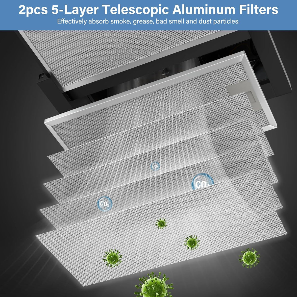 Afzuigkap – Inbouw Afzuigkap – Telescopische Afzuigkap – Uitschuifbare Afzuigkap – Platte Afzuigkap – 60 Cm – 400 M³/U A+++