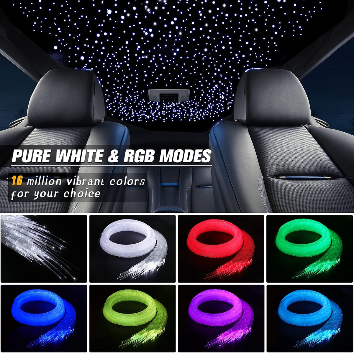 16W Sterrenhemel glasvezel licht voor auto/thuis, glasvezelkabel 570pcs of (0.75+1.0+1.5mm)*4m Star plafondlampen kit met Bluetooth-app/afstandsbediening/muziekmodus