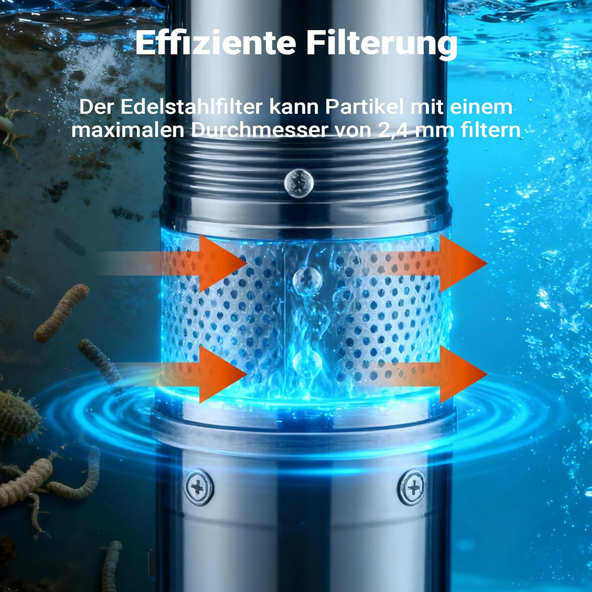 Wiltec 4" diepwateromp 1100 W, waterpomp met een debiet van 6000 l/u, dompelpomp met een dompeldiepte van max. 20 m en een opvoerhoogte van max. 103 m