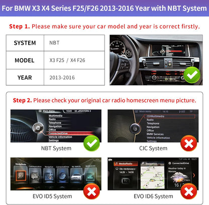 Road Top 10.25 Inch Car Radio Touch Screen Wireless CarPlay Android Car for BMW X3 X4 Series F25/F26 2013-2016 Year with NBT System,Car Stereo Multimedia Radio Receiver - QUORE