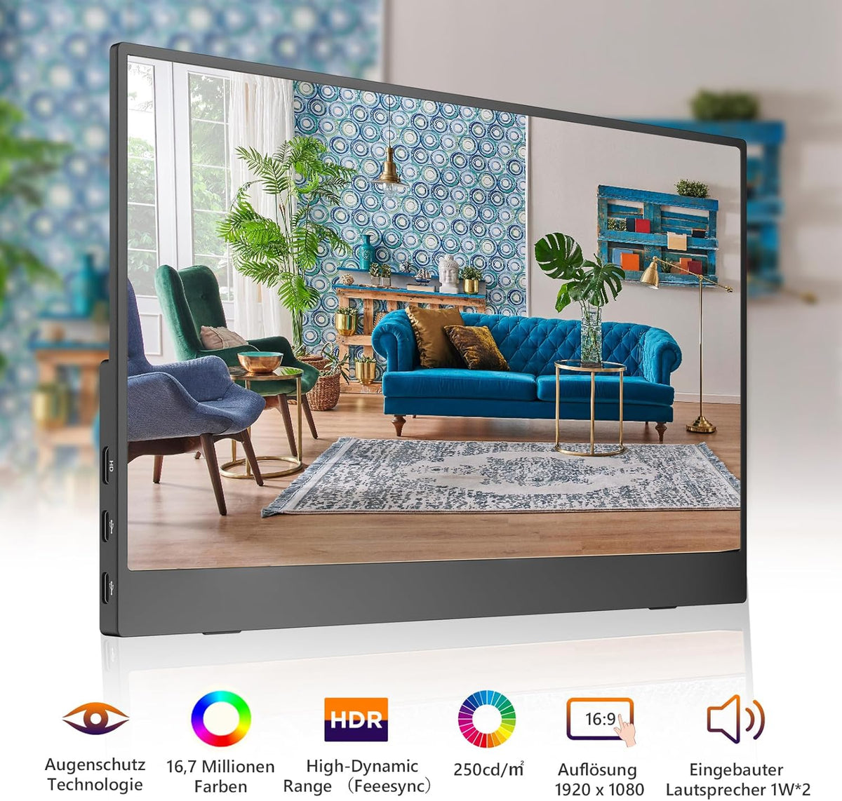 15T 15,6 inch FHD1080P draagbare monitor, IPS-Sreen touchscreen-display met 2 USB-C, HDMI, 10-punts touch, dubbele luidspreker, geavanceerde draagbare monitor voor laptop, pc, mobiele