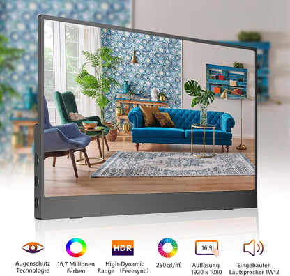 15T 15,6 inch FHD1080P draagbare monitor, IPS-Sreen touchscreen-display met 2 USB-C, HDMI, 10-punts touch, dubbele luidspreker, geavanceerde draagbare monitor voor laptop, pc, mobiele