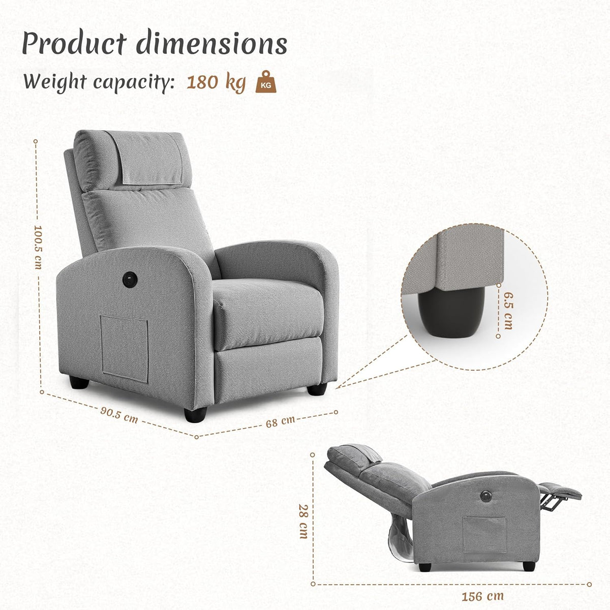 <font dir="auto" style="vertical-align: inherit;"><font dir="auto" style="vertical-align: inherit;">        Relaxation armchair, TV chair, leisure chair with USB and Type-C charging ports, adjustable backrest and footrest, single chair for living room, be