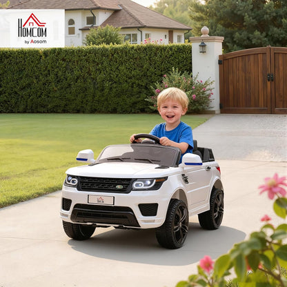 HOMCOM Elektrische auto voor kinderen, SUV, elektrisch voertuig, 12 V, dubbele motoren, snelheden 3-5 km/u, veerophanging, afstandsbediening 2,4 G, ledlampen, muziek en claxon, 3-6 jaar, wit