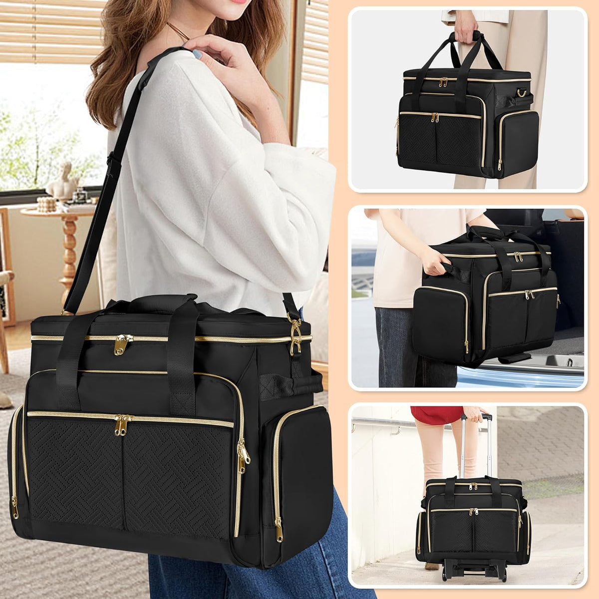 Rollende Scrapbooktas – Opbergtas Met Wielen – Knutselwagen – Organizer – Trolley – Zwart – 41,5 x 22 x 31,5 cm – Gevoerd Laptopvak En Stevige Constructie