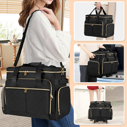 Rollende Scrapbooktas – Opbergtas Met Wielen – Knutselwagen – Organizer – Trolley – Zwart – 41,5 x 22 x 31,5 cm – Gevoerd Laptopvak En Stevige Constructie