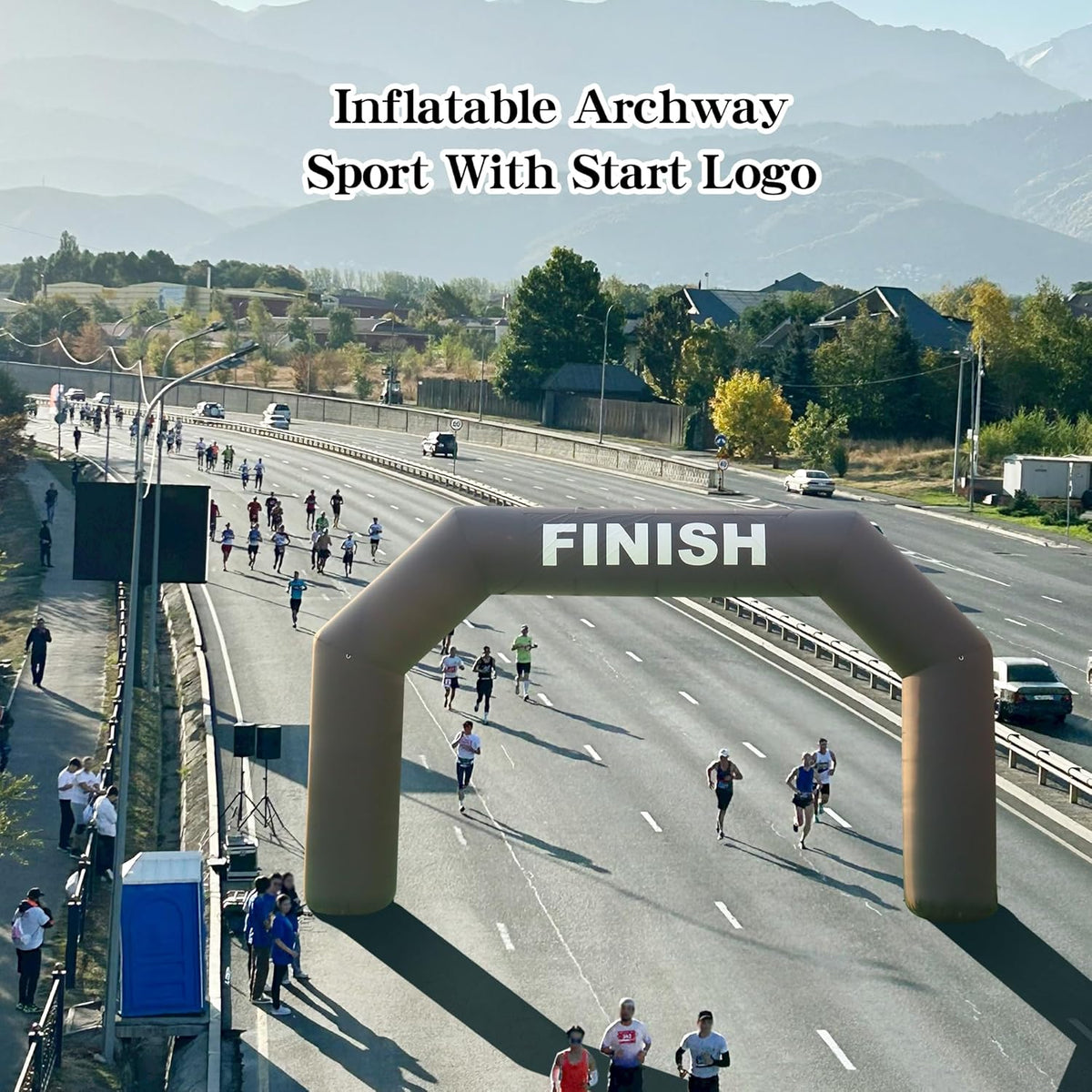 SAYOK Opblaasbare boog voor buiten, opblaasbare boog Archway Start opblaasbare aankomstlijn, banner, raceboog met beluchter voor reclameevenementen (zwart, 6 m)