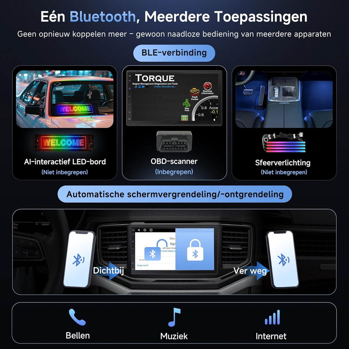 A5L Autoradio 2 DIN Android, Draadloos CarPlay en Android Auto, OBD2 Bluetooth Scanner, 7 Inch Touchscreen Autoradio met GPS Navi, Wi-Fi/BT/USB, AI-Chat, FM/AM/RDS, A5LG2B7T-S04