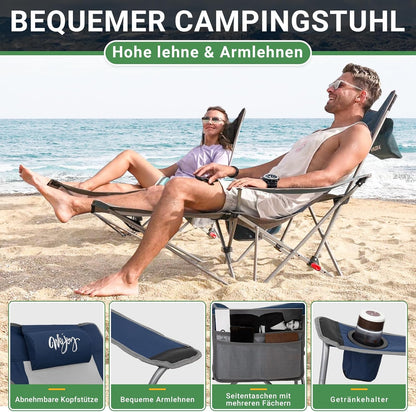 #WEJOY 2-in-1 campingstoel, opvouwbaar, strandstoel met verstelbare rugleuning en voetensteun, relaxstoel, ligstoel met bekerhouder, ligstoel voor outdoor camping