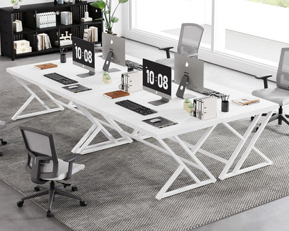 LVB Computer Tafel Lange Industriële Home Office Desk voor Student Grote Metalen Schrijven Studie Werk Desk Farmhouse Executive Gaming Computer Tafel voor Slaapkamer Woonkamer Wit