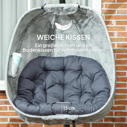 Outsunny Eiförmiger Hängesessel für den Außenbereich, Faltbar Hängeschaukel mit Gestell, Sitzpolstern, Hängematte für 1 Personen, Schaukelsessel Indoor Outdoor, Terrasse, Garten, Grau