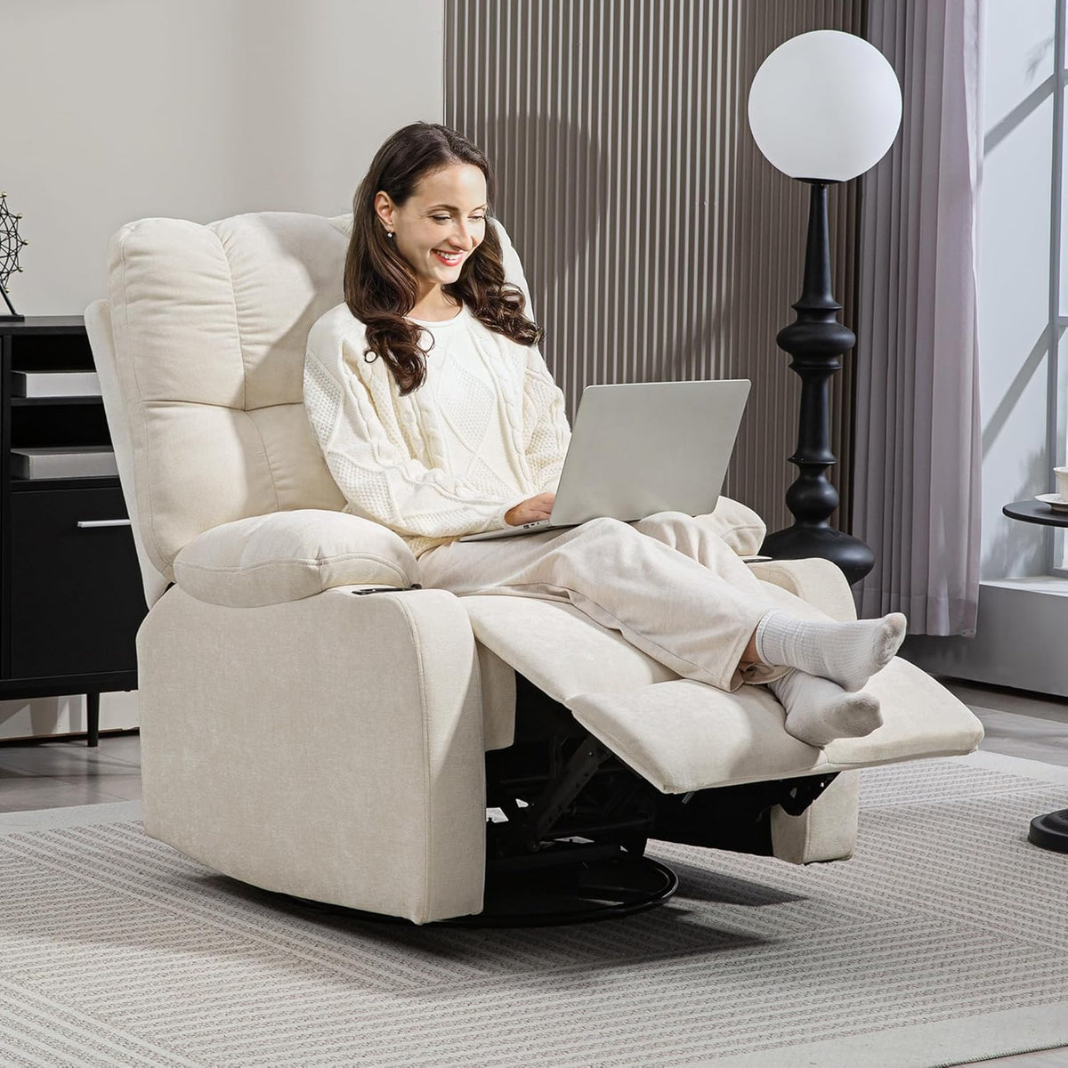 HOMCOM Relaxstoel, televisiestoel met ligfunctie, ligstoel, stoel met verstelbare rugleuning, voetensteun, relaxstoel met linnenlook voor woonkamer, slaapkamer, beige