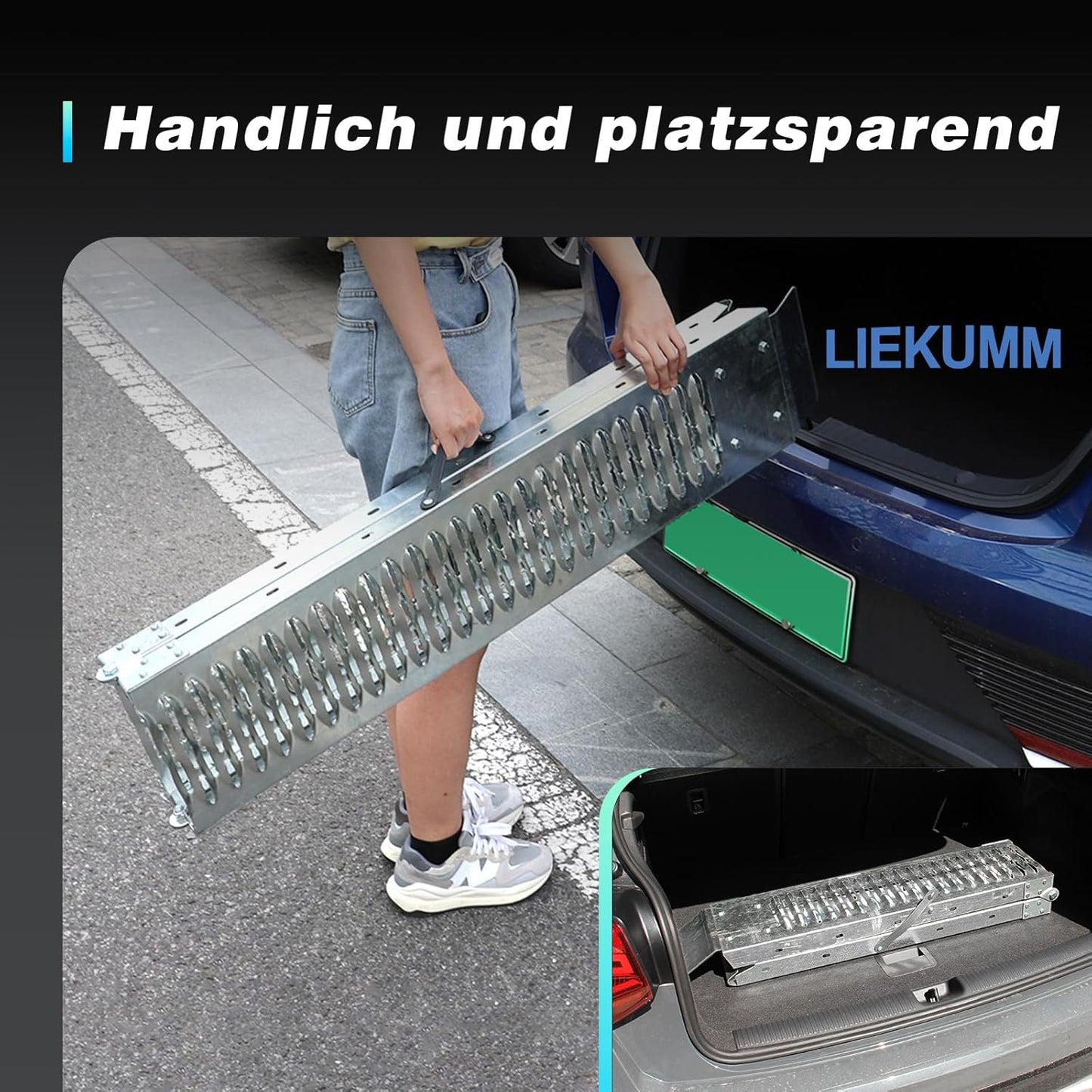 LIEKUMM Laadhelling, 210 cm motorhelling, capaciteit 440 kg, opvouwbare oprijplaat voor motorfiets, scooter, aanhanger, bestelwagen, 2 stuks