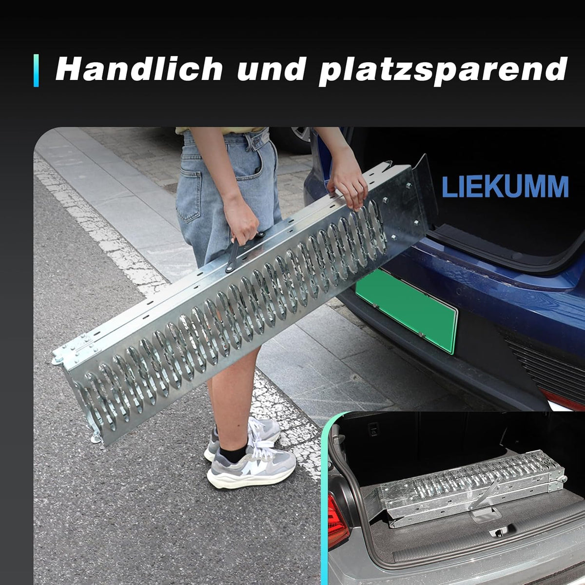 LIEKUMM 2 x inklapbare oprijplaten, 170 cm stalen oprijplaat voor aanhanger, 440 kg draagkracht, oprijplaat voor motorfiets, grasmaaier, grasmaaier, grasmaaier, auto, laadhelling