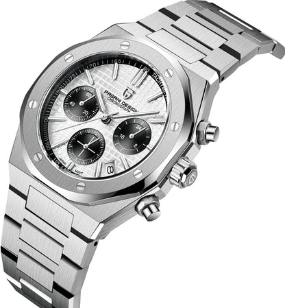 Pagani Design horloges voor heren, Japans kwarts VK63, roestvrijstalen chronograaf polshorloge, saffierspiegel, 200 m waterdicht, 1707, Wit
