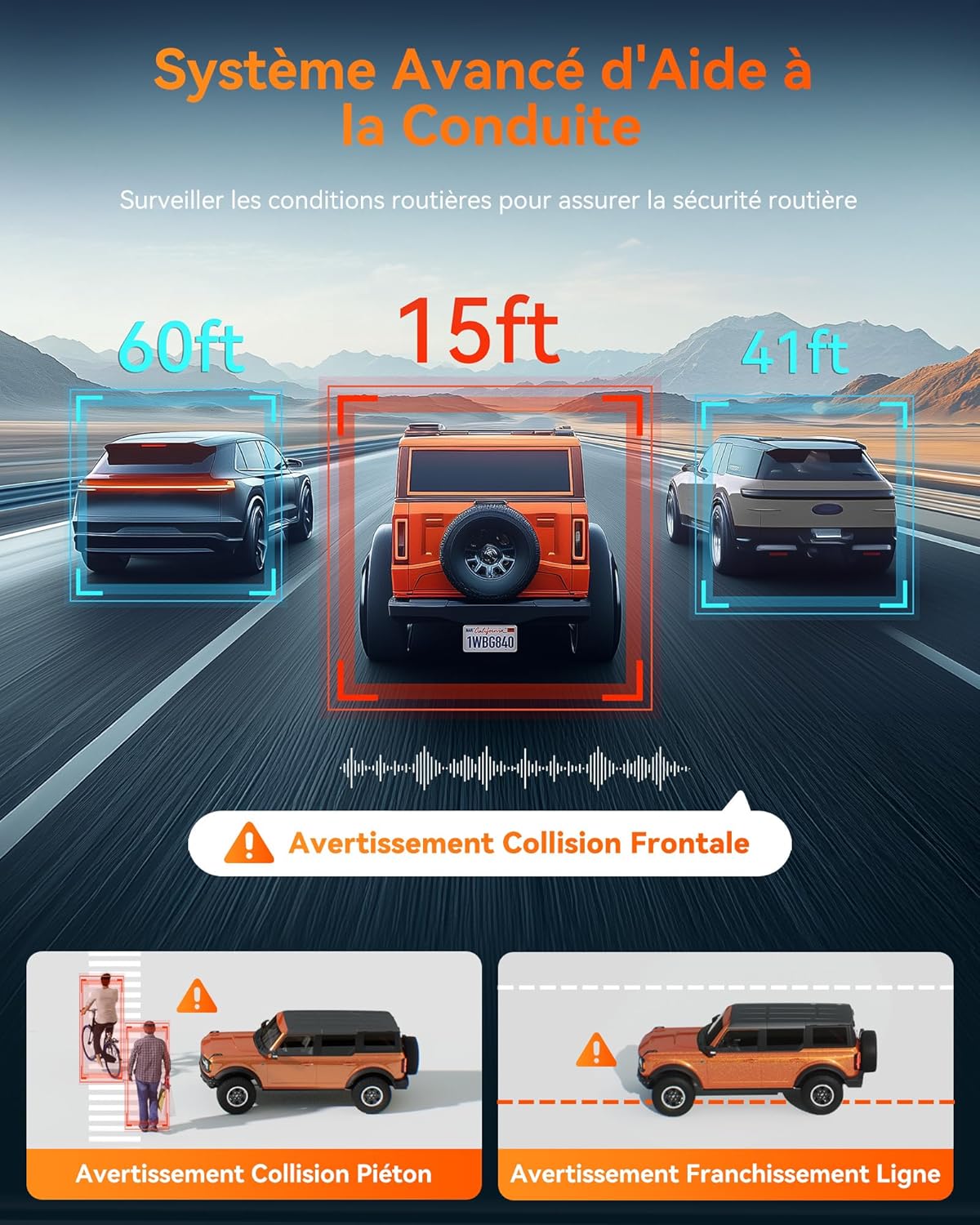 WOLFBOX 2.5K G840H 12'' Mirror Dashcam with ADAS and BSD, 5.8GHz WiFi Rearview Mirror with Camera, Voice Control, Parking Monitor, 32GB Map and GPS, Loop Recording - QUORE