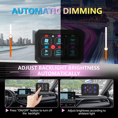 Chelhead 6 Gang RGB tuimelpaneel schakelpaneel, momentane puls, verbeterd 12 V offroad schakelpaneel, automatisch dimmen, kleurindicatoren, IP65 waterdicht