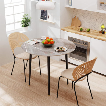 FATIVO Dining Table Round Dining Table Marble 80cm Round Table Small Kitchen Table for 2 People High Gloss Dining Table Nordic Tables for Dining Room Restaurant Metal Table Legs Grey - QUORE