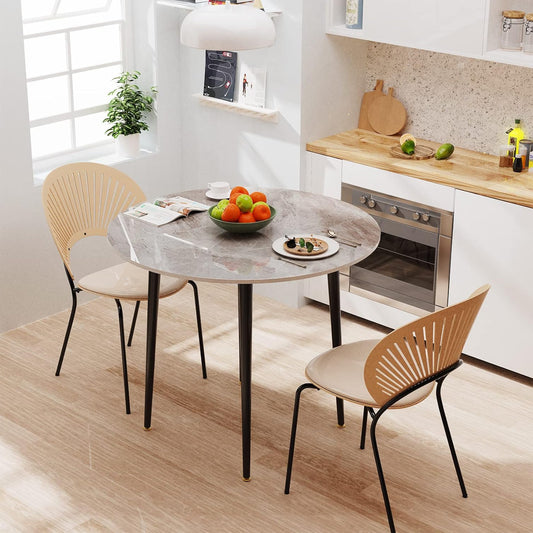 FATIVO Dining Table Round Dining Table Marble 80cm Round Table Small Kitchen Table for 2 People High Gloss Dining Table Nordic Tables for Dining Room Restaurant Metal Table Legs Grey - QUORE