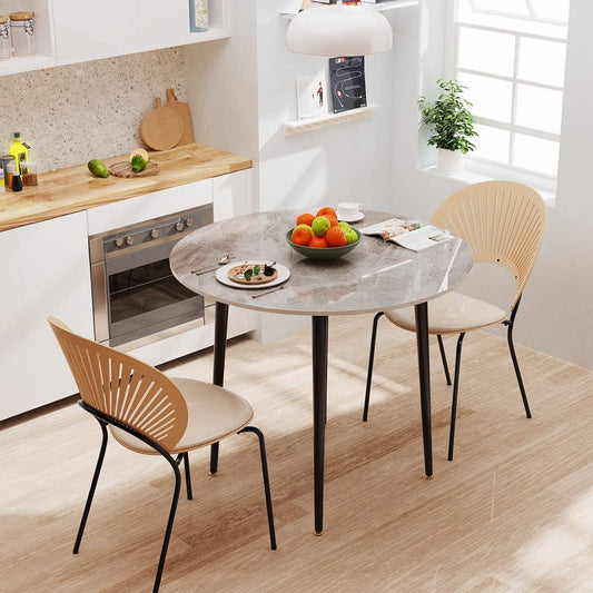 FATIVO Eettafel ronde eetkamertafel, marmer, 80 cm, ronde tafel, kleine keukentafel, voor 2 personen, hoogglans, eettafel, Scandinavische tafels voor eetkamer, restaurant, metaal, tafelpoten, grijs